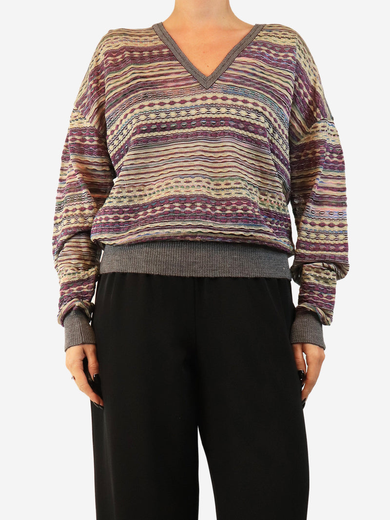 Purple and yellow v-neck sweater - size S Tops M Missoni 