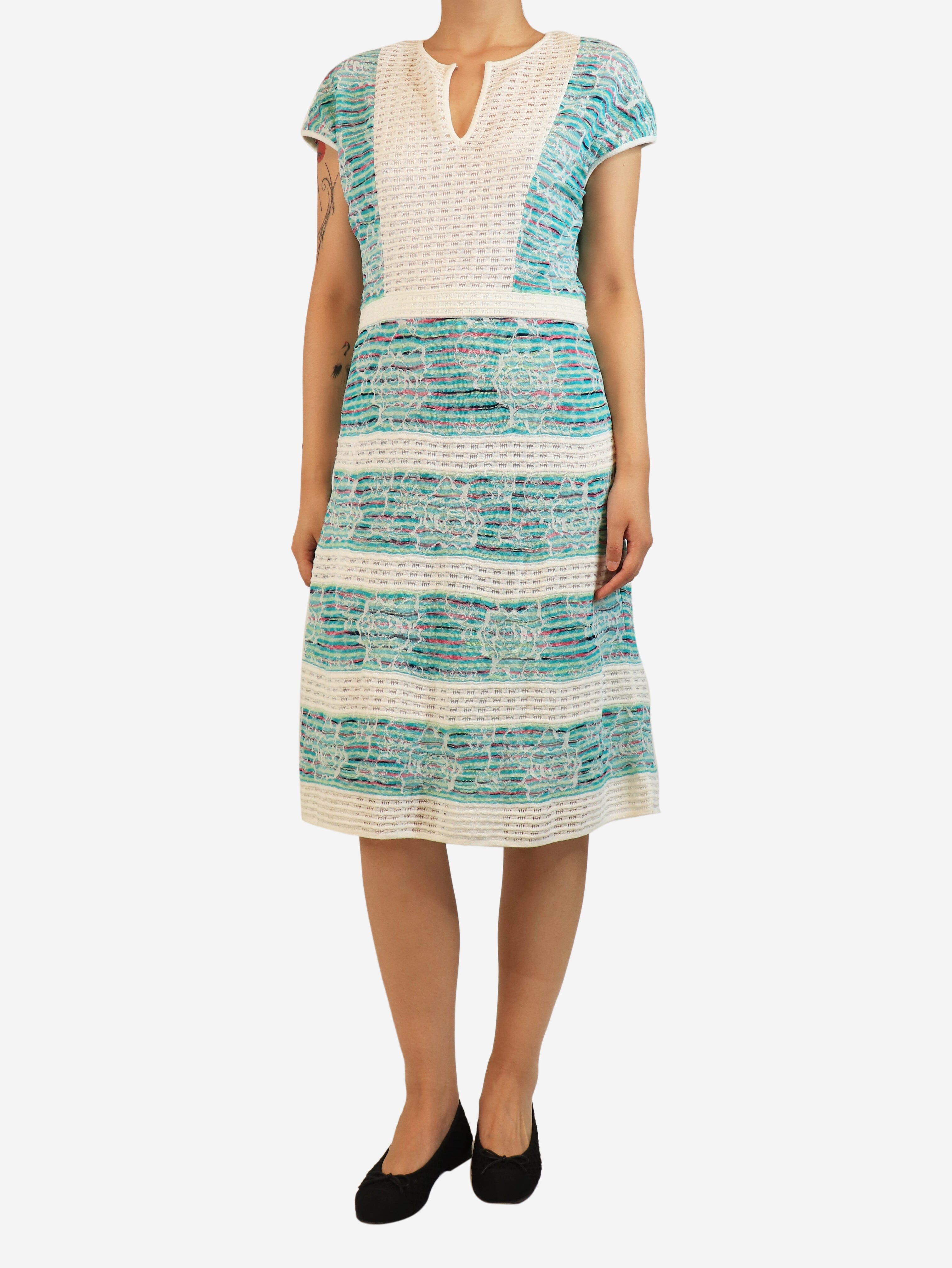Turquoise knit midi dress with slip - size UK 16