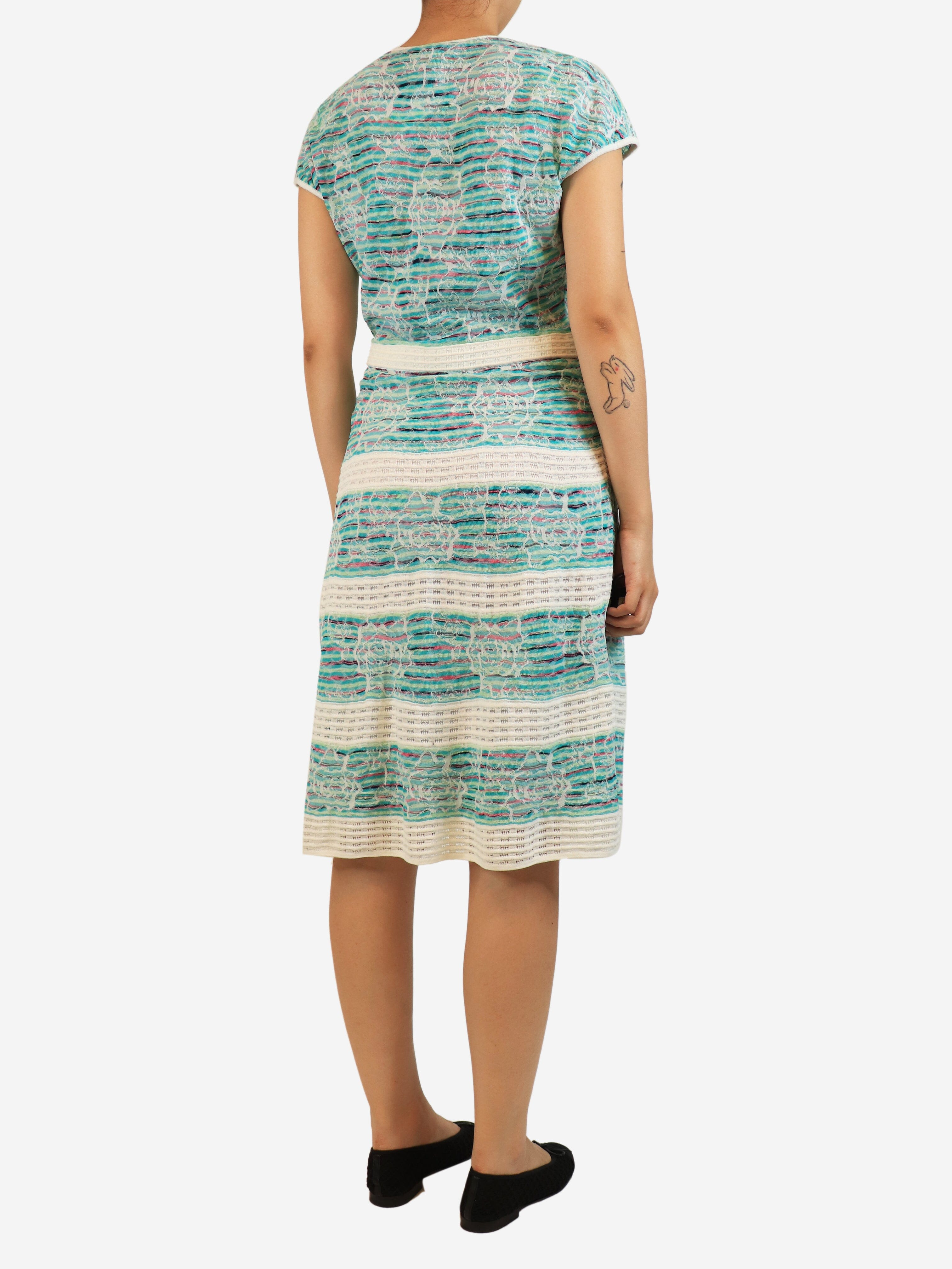 Turquoise knit midi dress with slip - size UK 16