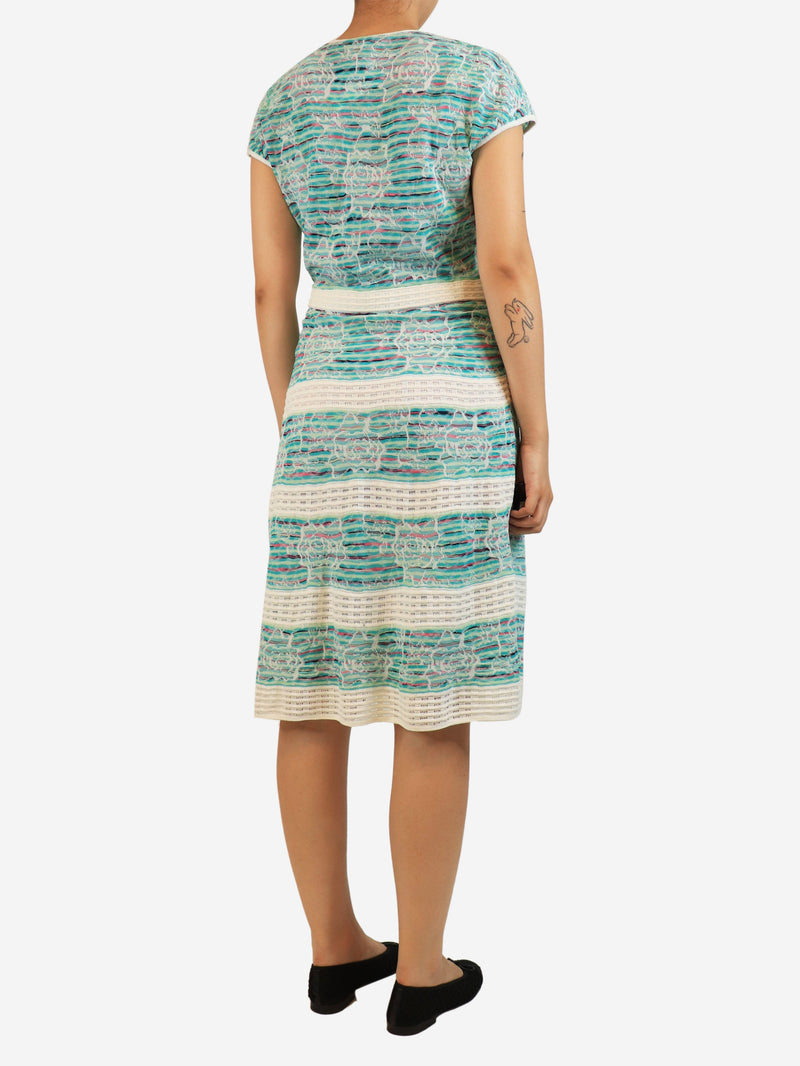Turquoise knit midi dress with slip - size UK 16