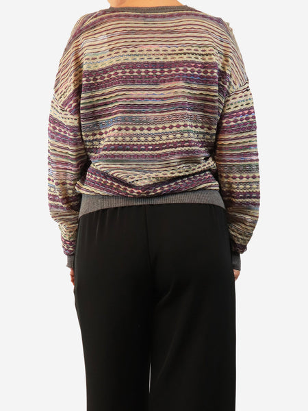 Purple and yellow v-neck sweater - size S alternate image