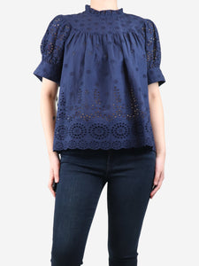 Polo Ralph Lauren Dark blue broderie-anglaise shirt - size UK 10