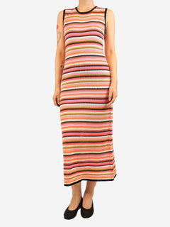 Pink striped knit sleeveless dress - size UK 12