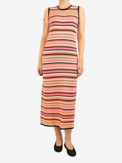 Pink striped knit sleeveless dress - size UK 12
