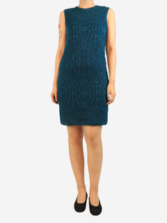 Teal sleeveless knit midi dress - size UK 10