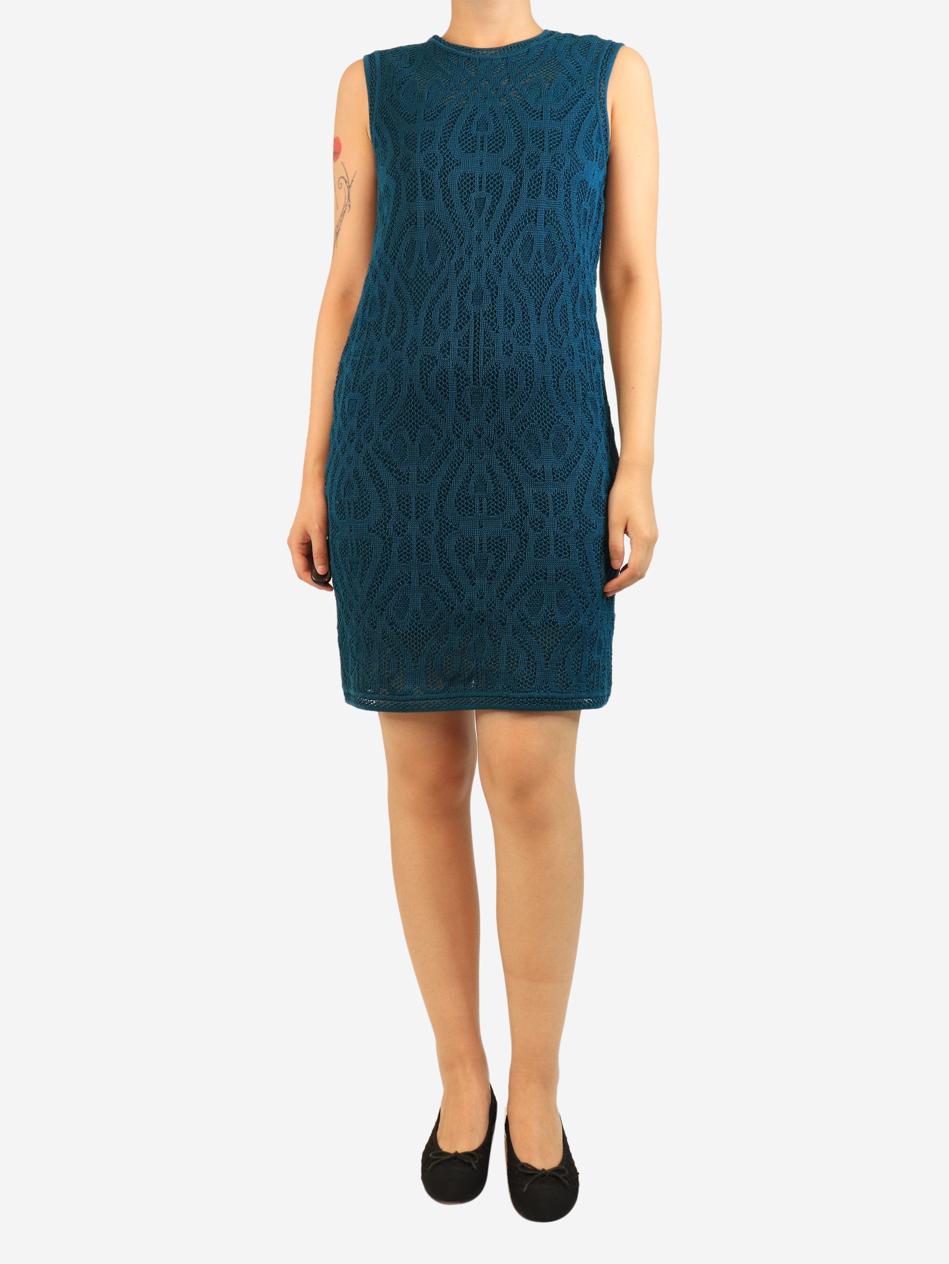 Teal sleeveless knit midi dress - size UK 10