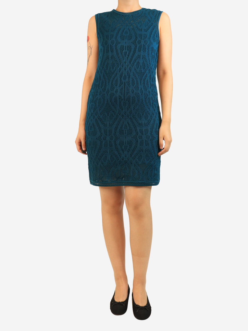 Teal sleeveless knit midi dress - size UK 10