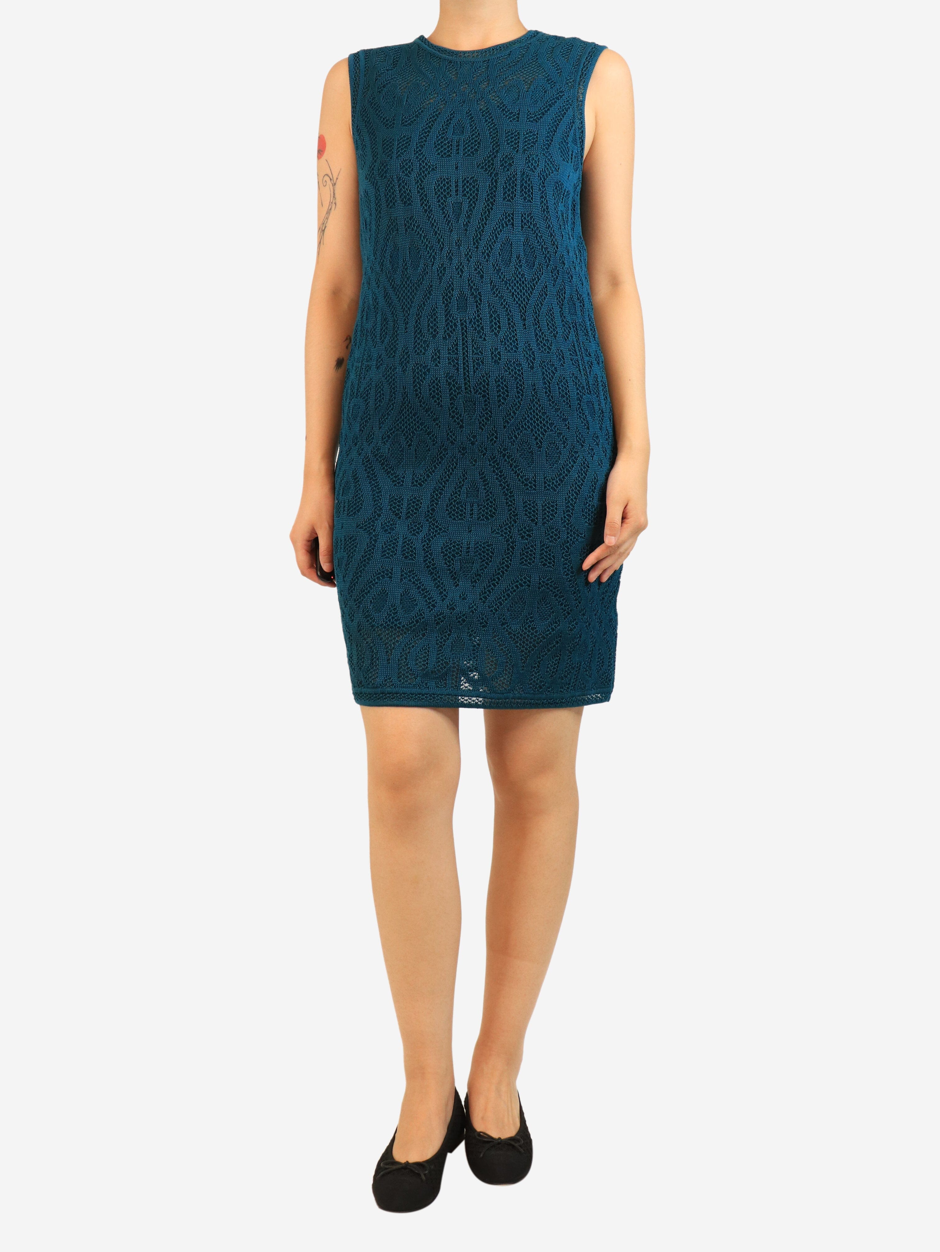 Teal sleeveless knit midi dress - size UK 10