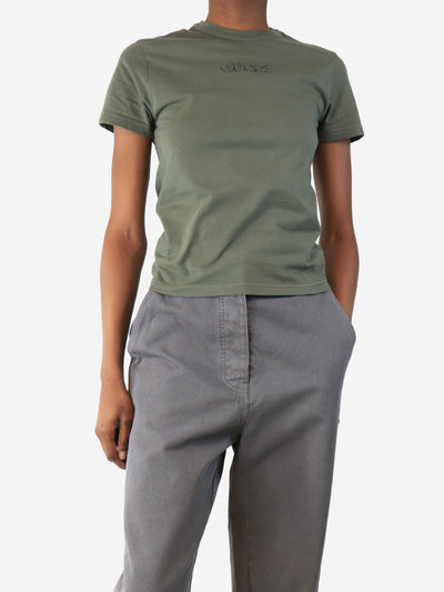 Olive green embroidered cotton jersey t-shirt - size XXS Tops Gucci 