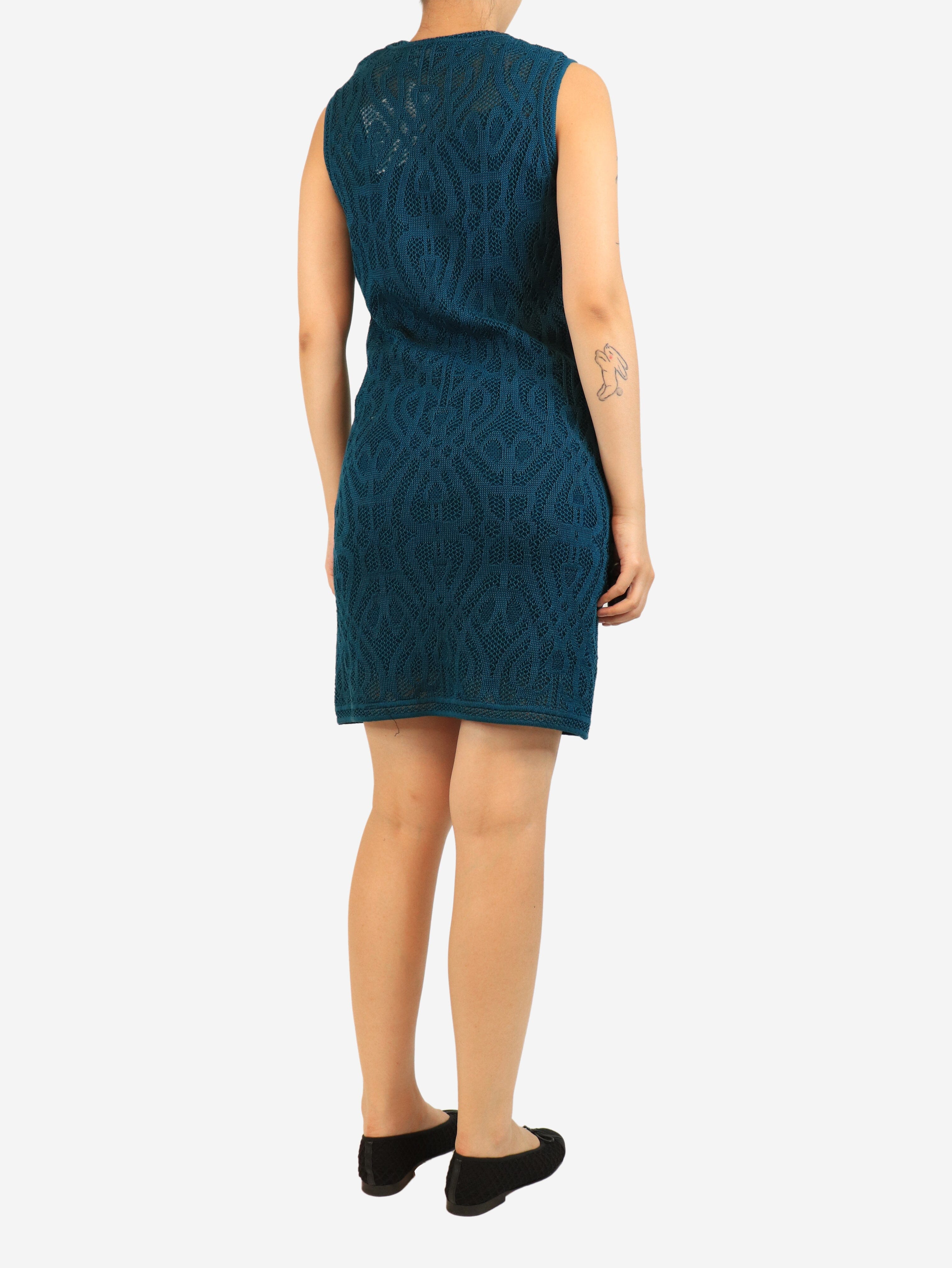 Teal sleeveless knit midi dress - size UK 10