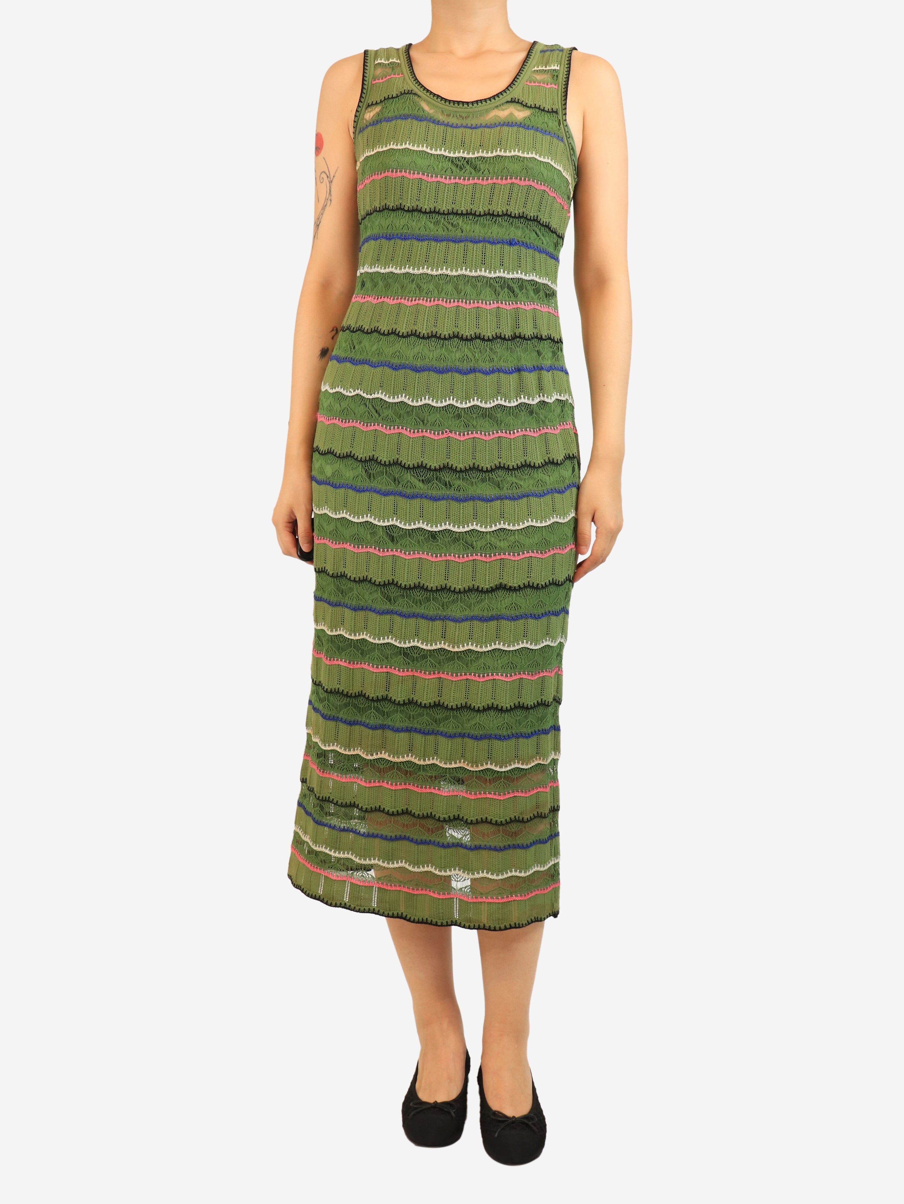 Green sleeveless knit dress - size UK 10