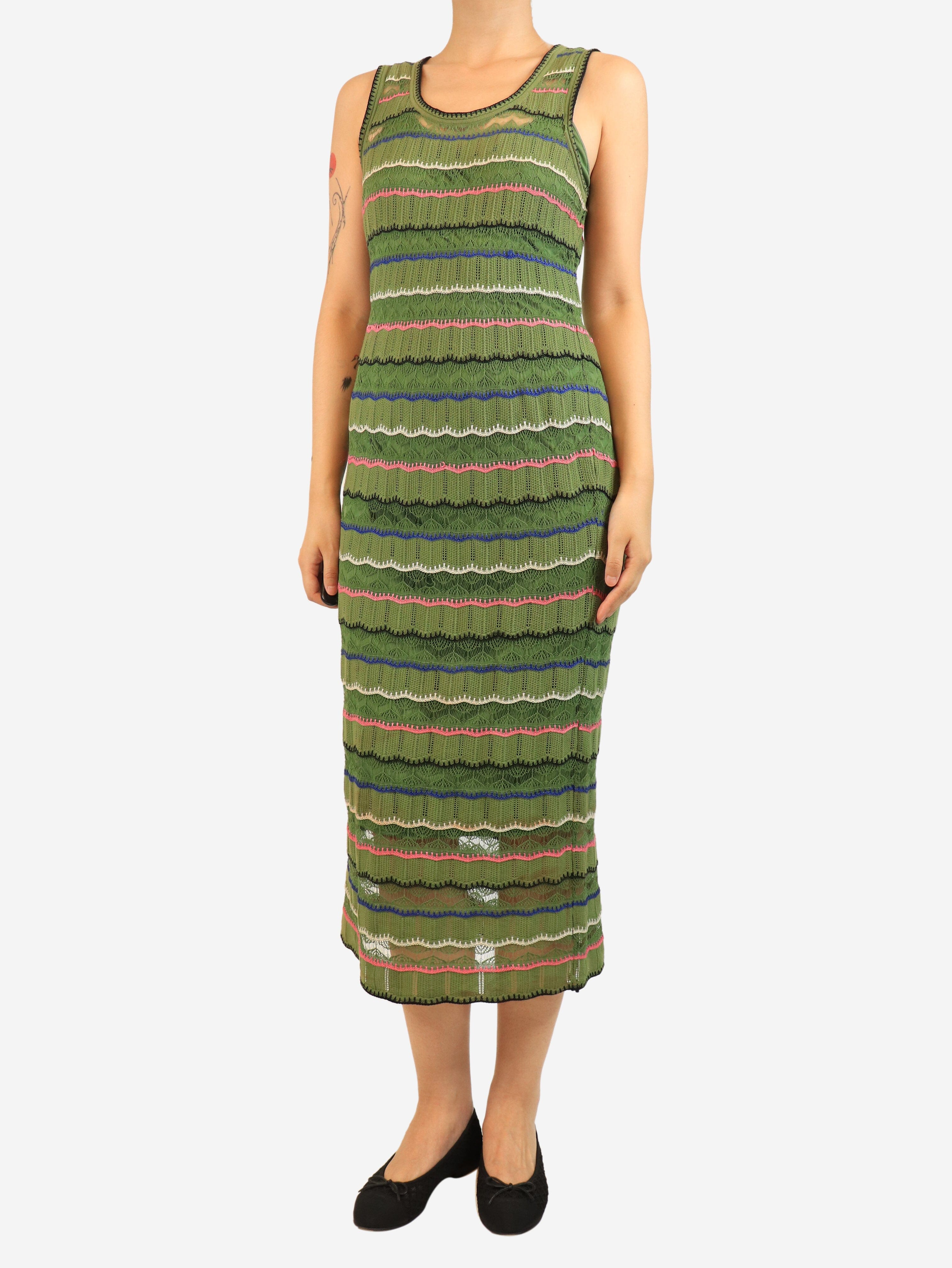 Green sleeveless knit dress - size UK 10