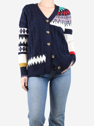 Navy blue fairisle cable knit cardigan - size M Knitwear La Ligne 