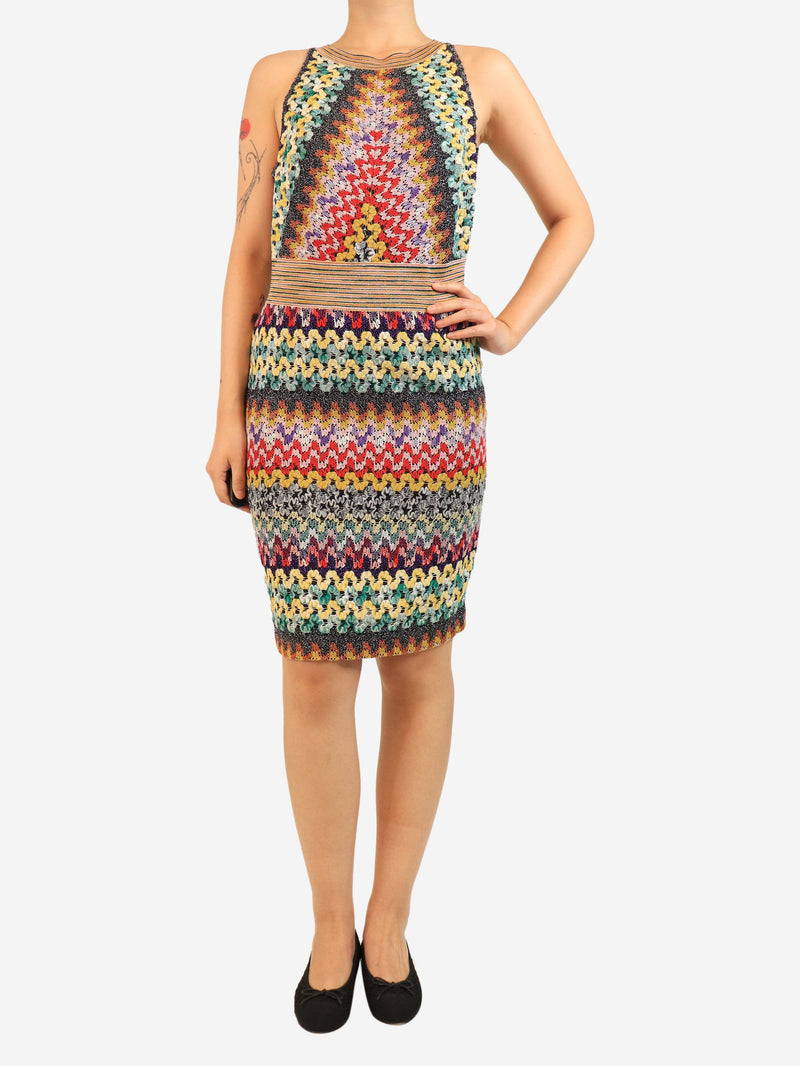 Multi sleeveless lurex knee length dress - size UK 10