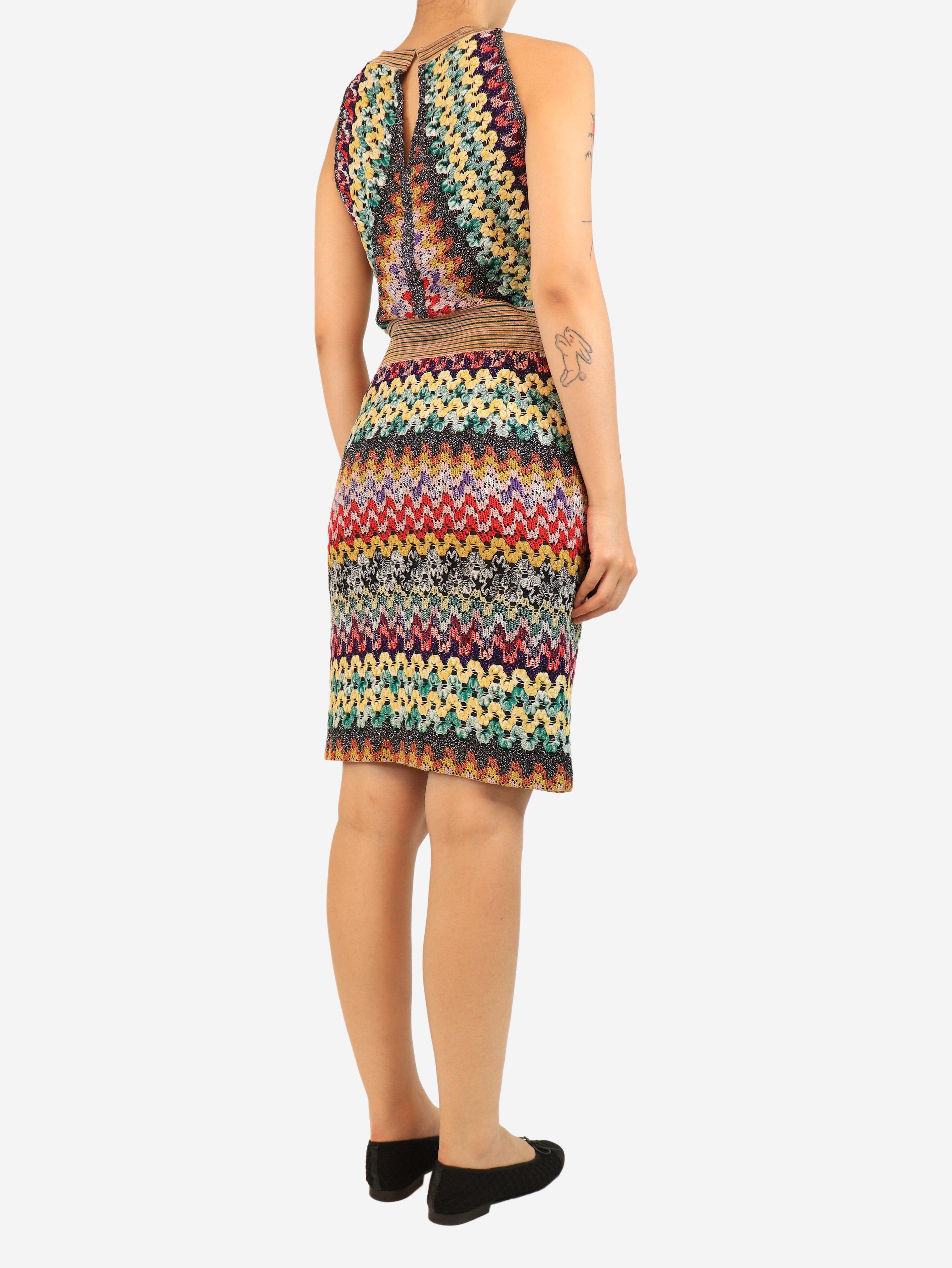 Multi sleeveless lurex knee length dress - size UK 10