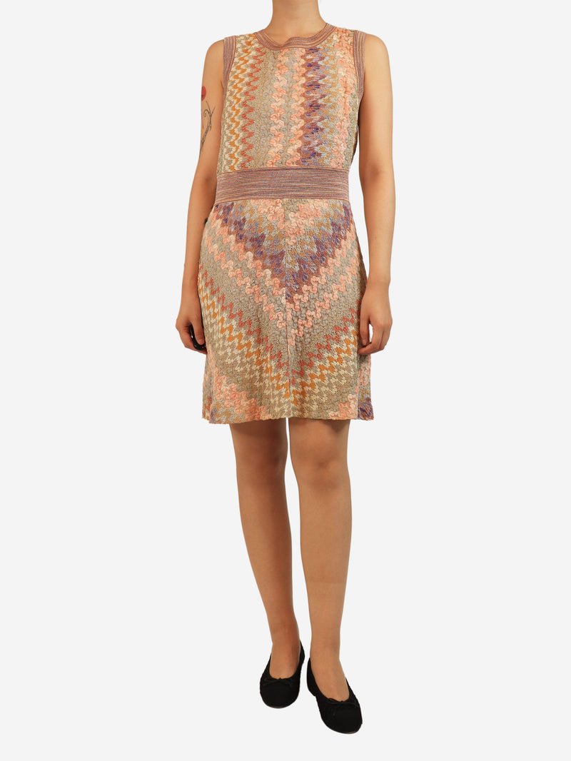 Orange sleeveless lurex mini dress - size UK 12