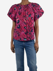 Ulla Johnson Pink short-sleeved printed blouse - size UK 6