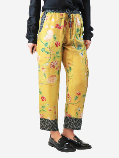 Yellow floral silk pants - size M Trousers Pierre-Louis Mascia 