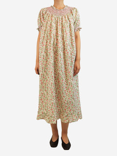 White and pink cotton floral-print midi dress - size M Dresses Loretta Caponi 