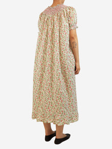White and pink cotton floral-print midi dress - size M Dresses Loretta Caponi 