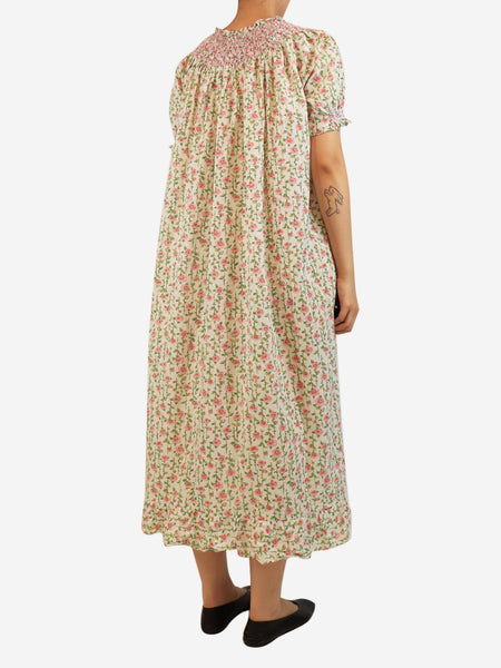 White and pink cotton floral-print midi dress - size M alternate image