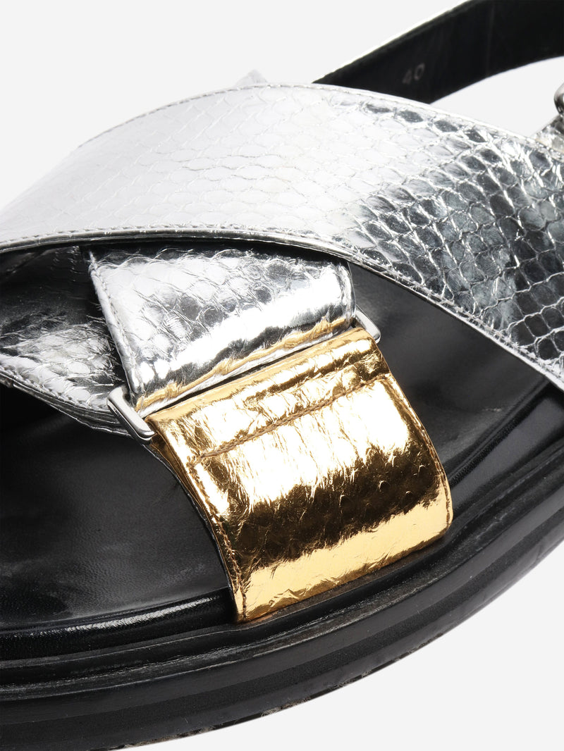 Silver metallic cross strap sandals - size EU 40 (UK 7) Flat Sandals Marni 