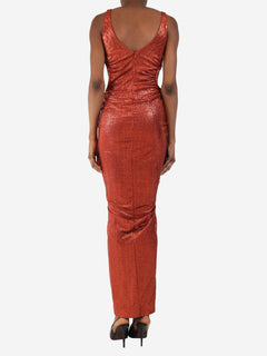 Burnt orange sparkly ruched dress - size UK 10 Dresses Galvan 
