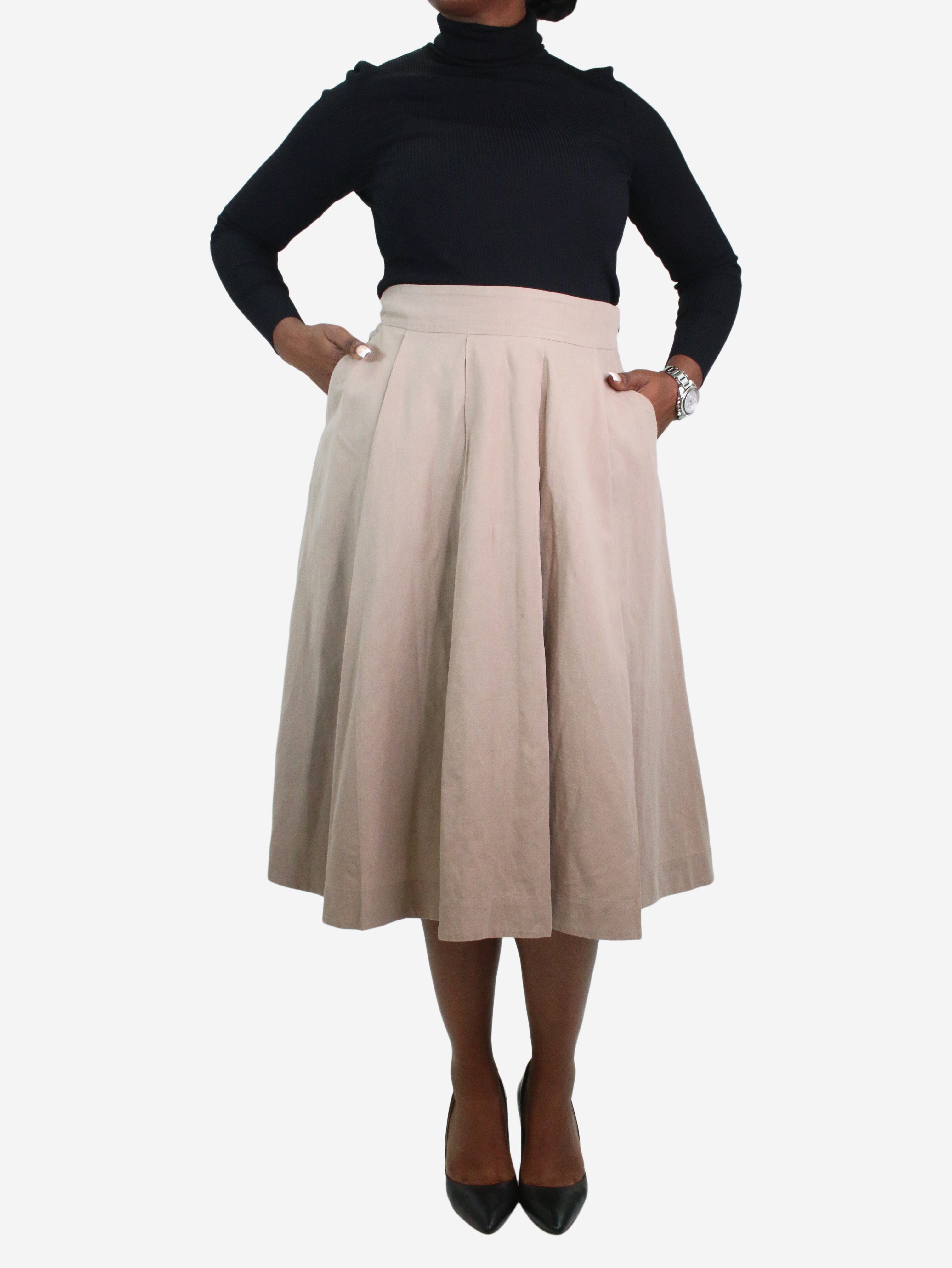Neutral pleated midi skirt - size UK 12 Skirts Margaret Howell