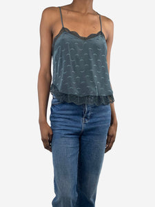 Zadig & Voltaire Dark green silk lace-trimmed cami top - size XS