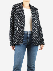 Chanel Black double-breasted diamond-stitch towelled jacket - size UK 12