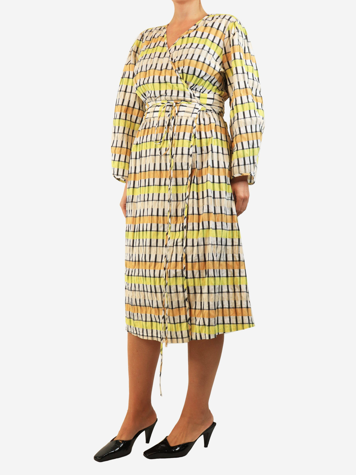 Multicolour checkered wrap dress - size UK 10 Dresses Baum Und Pferdgarten 