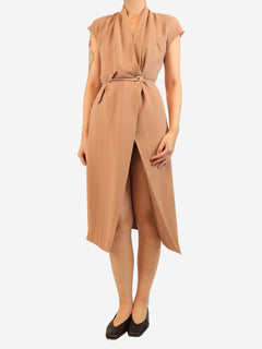 Dusty pink silk sleeveless wrap dress - size UK 10