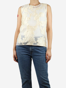 Erdem Cream sheer embroidered top - size UK 10