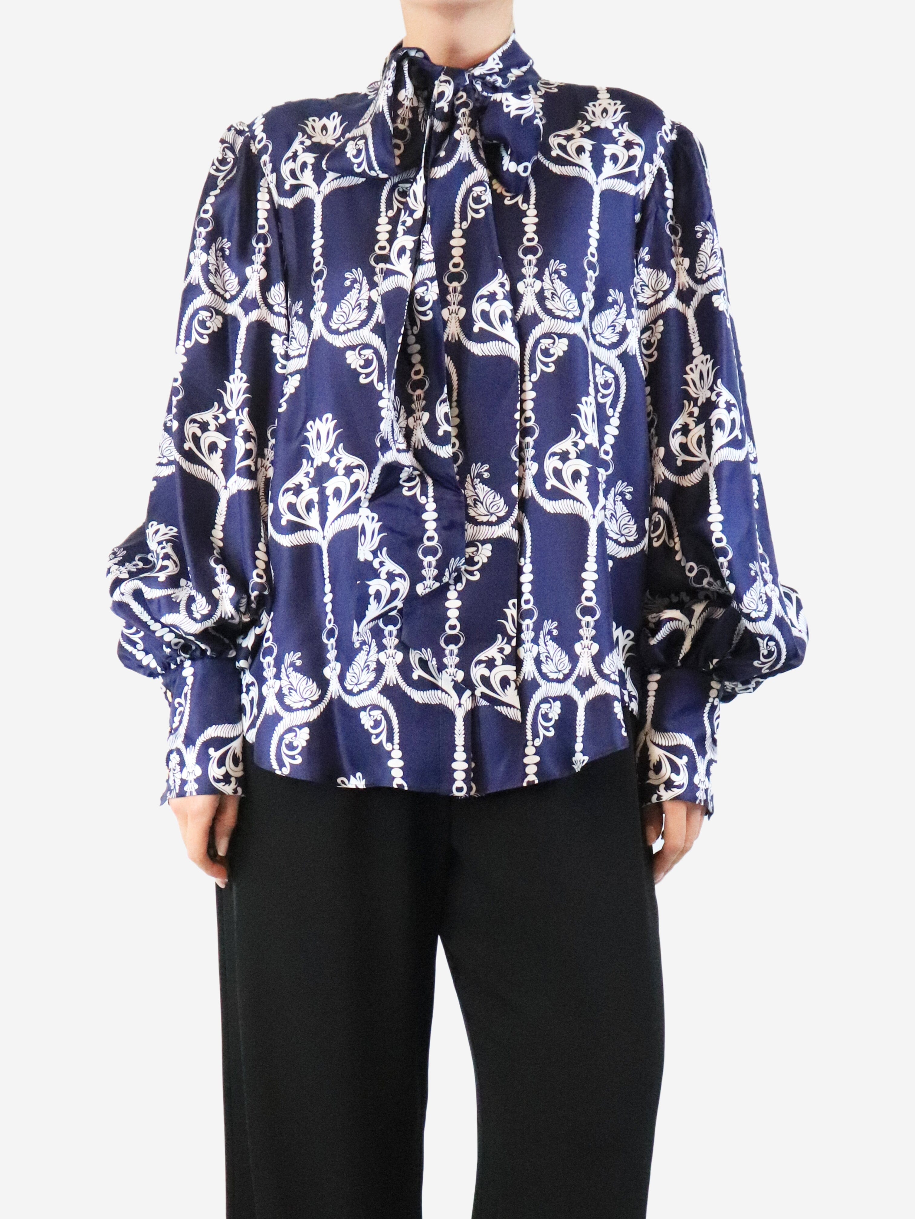 Blue Marcel silk twill blouse - size UK 12 Tops Borgo De Nor 