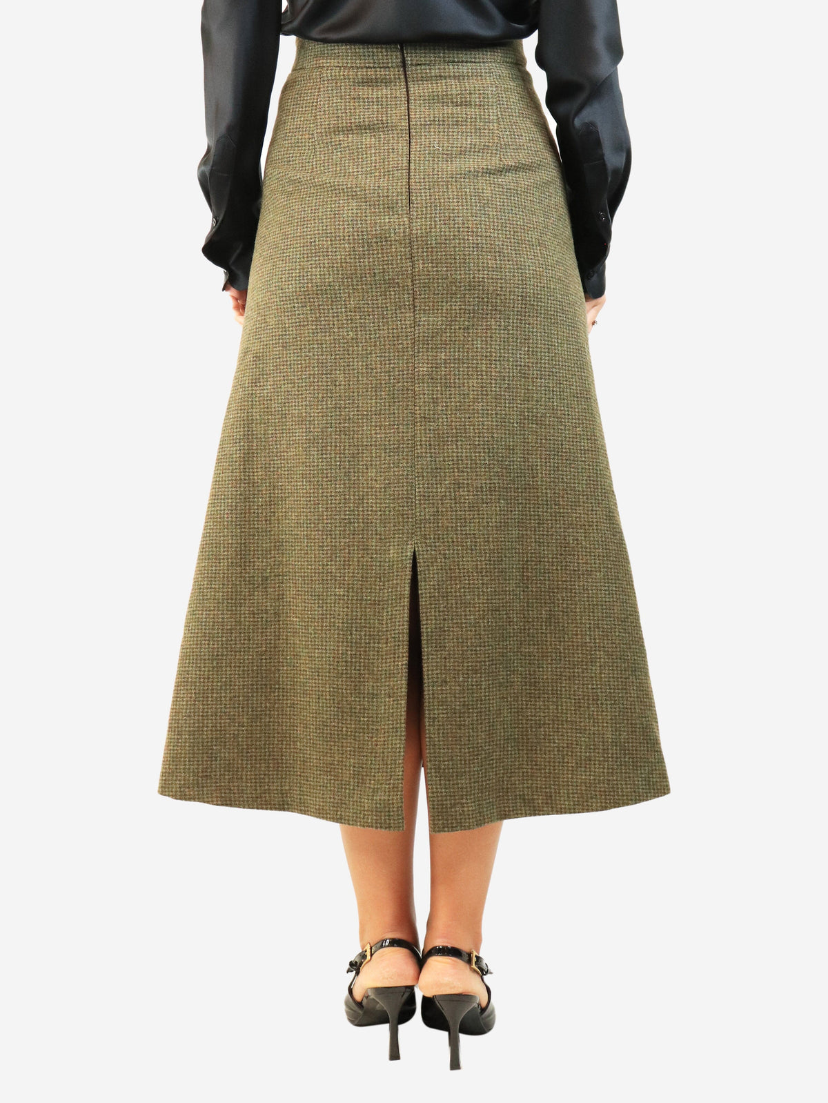 Brown and green velvet panel Dogtooth skirt - size L Skirts Byron 