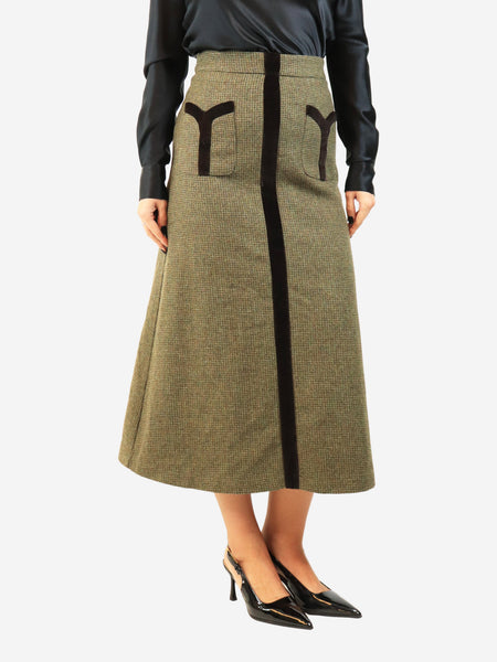 Brown and green velvet panel Dogtooth skirt - size L product image