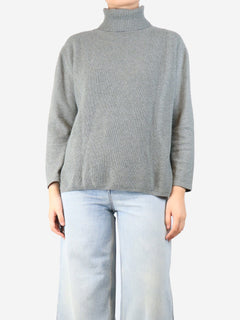 Green ribbed cashmere roll-neck jumper - size UK 16 Knitwear Fedeli 