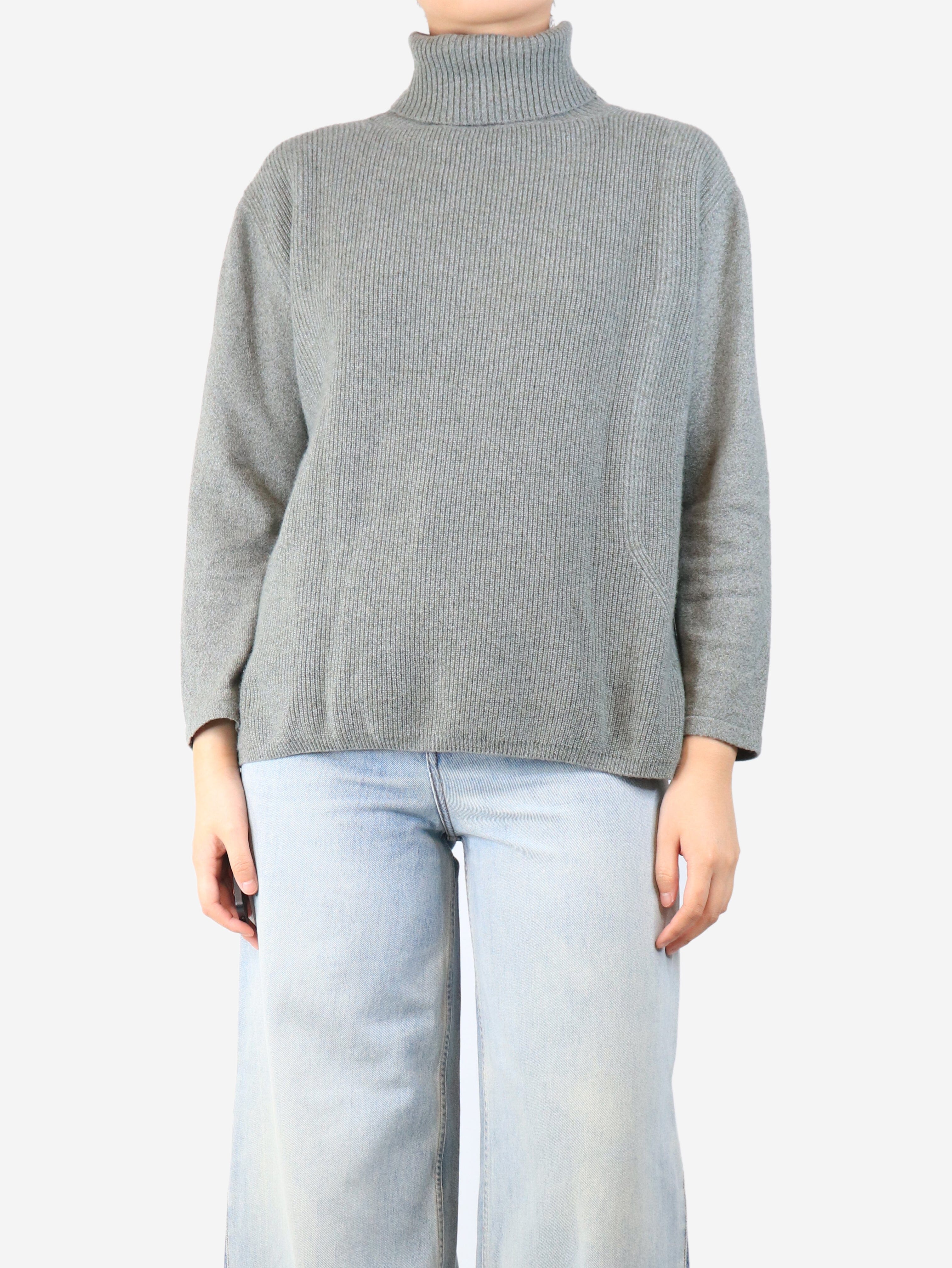 Green ribbed cashmere roll-neck jumper - size UK 16 Knitwear Fedeli 
