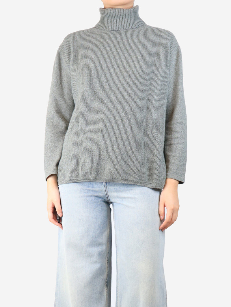 Green ribbed cashmere roll-neck jumper - size UK 16 Knitwear Fedeli 