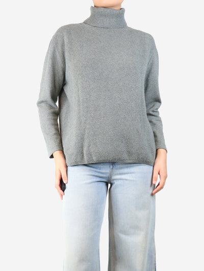 Green ribbed cashmere roll-neck jumper - size UK 16 Knitwear Fedeli 