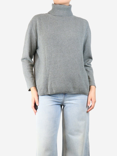 Green ribbed cashmere roll-neck jumper - size UK 16 product image