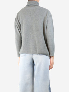 Fedeli Green ribbed cashmere roll-neck jumper - size UK 16