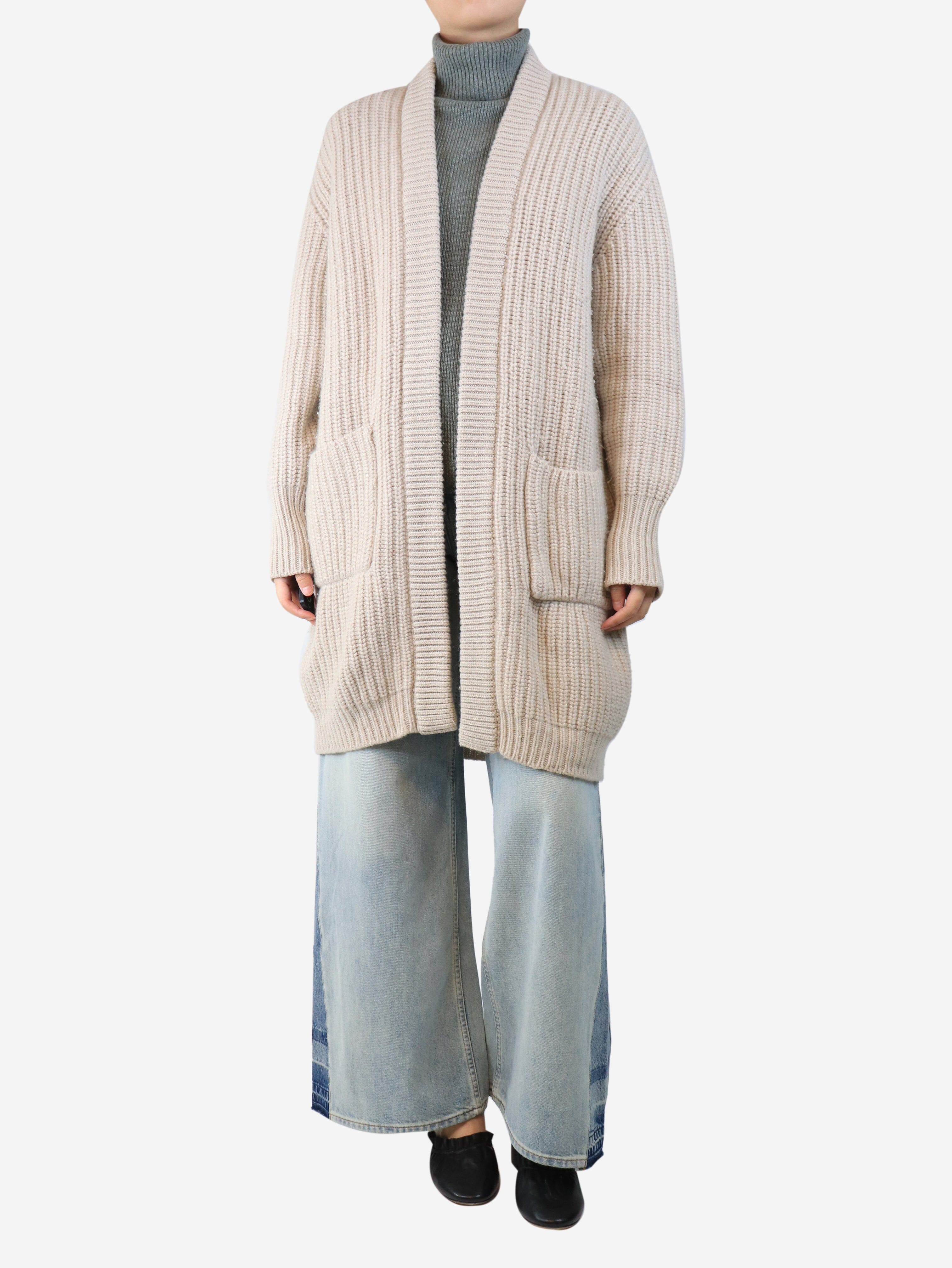 Neutral ribbed longline cardigan - size UK 10 Knitwear Fedeli 