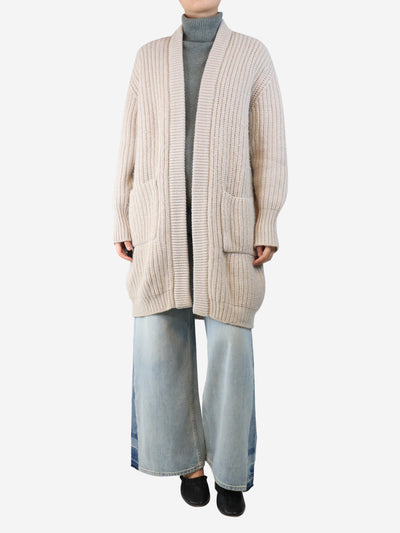 Neutral ribbed longline cardigan - size UK 10 Knitwear Fedeli 