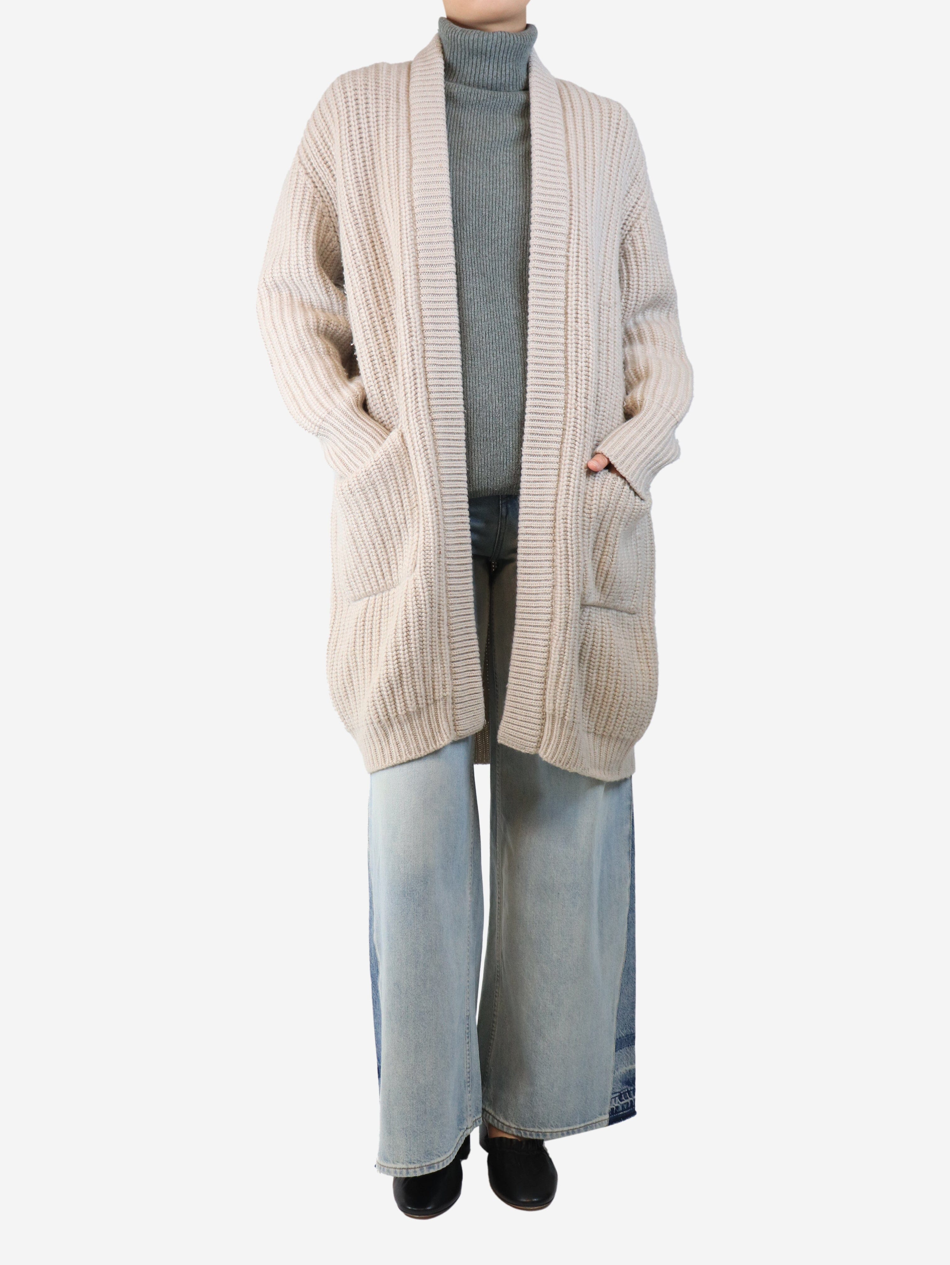 Neutral ribbed longline cardigan - size UK 10 Knitwear Fedeli 