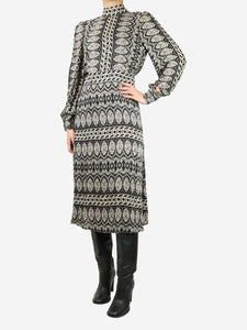 Officine Generale Black and cream printed midi dress - size M