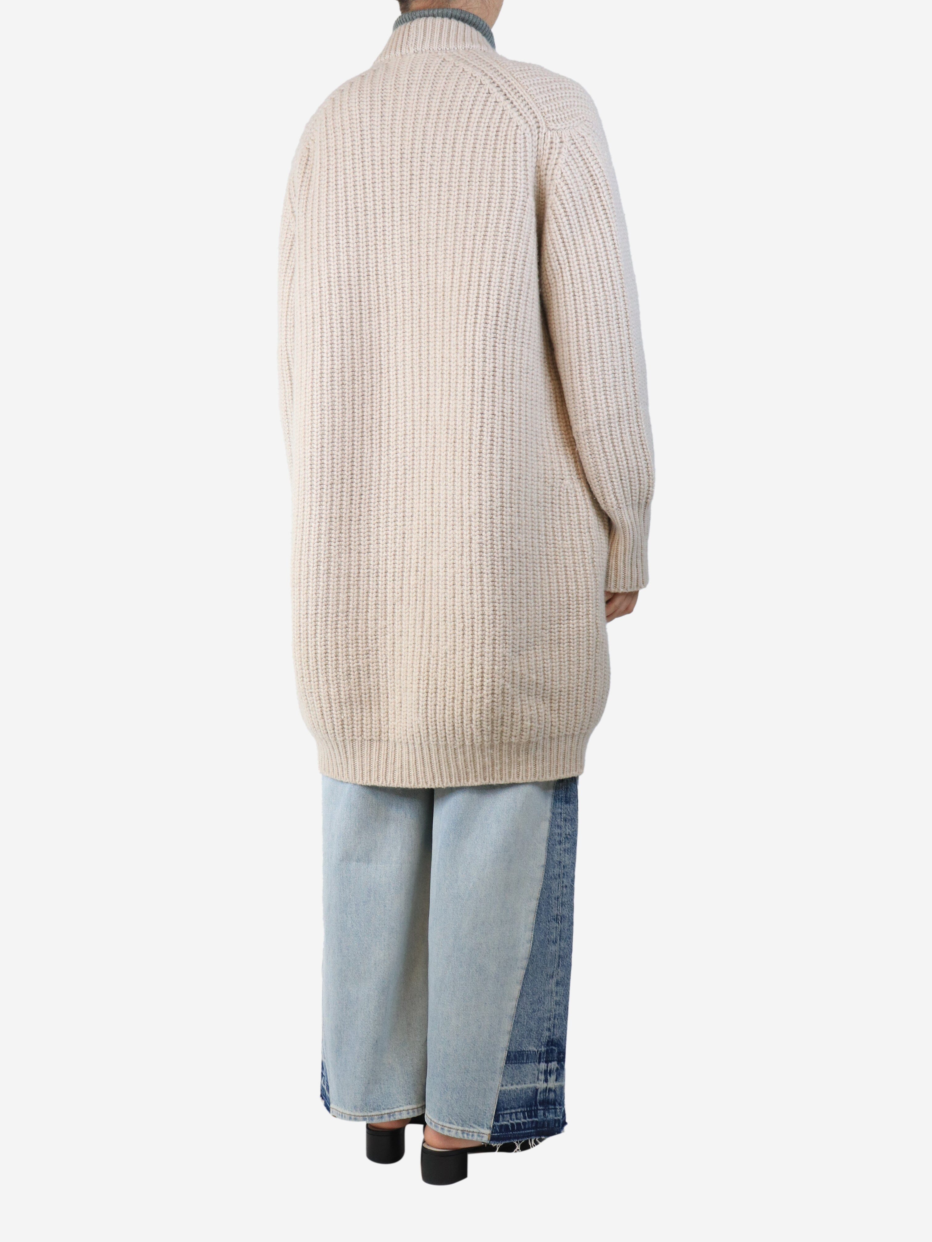 Neutral ribbed longline cardigan - size UK 10 Knitwear Fedeli 