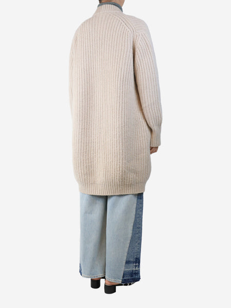 Neutral ribbed longline cardigan - size UK 10 alternate image