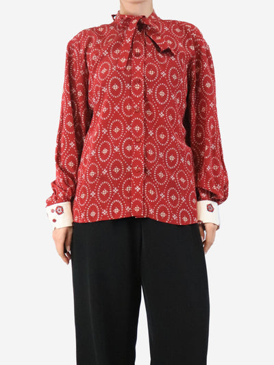 Red copper printed bow blouse - size UK 12 Trousers Chloe 