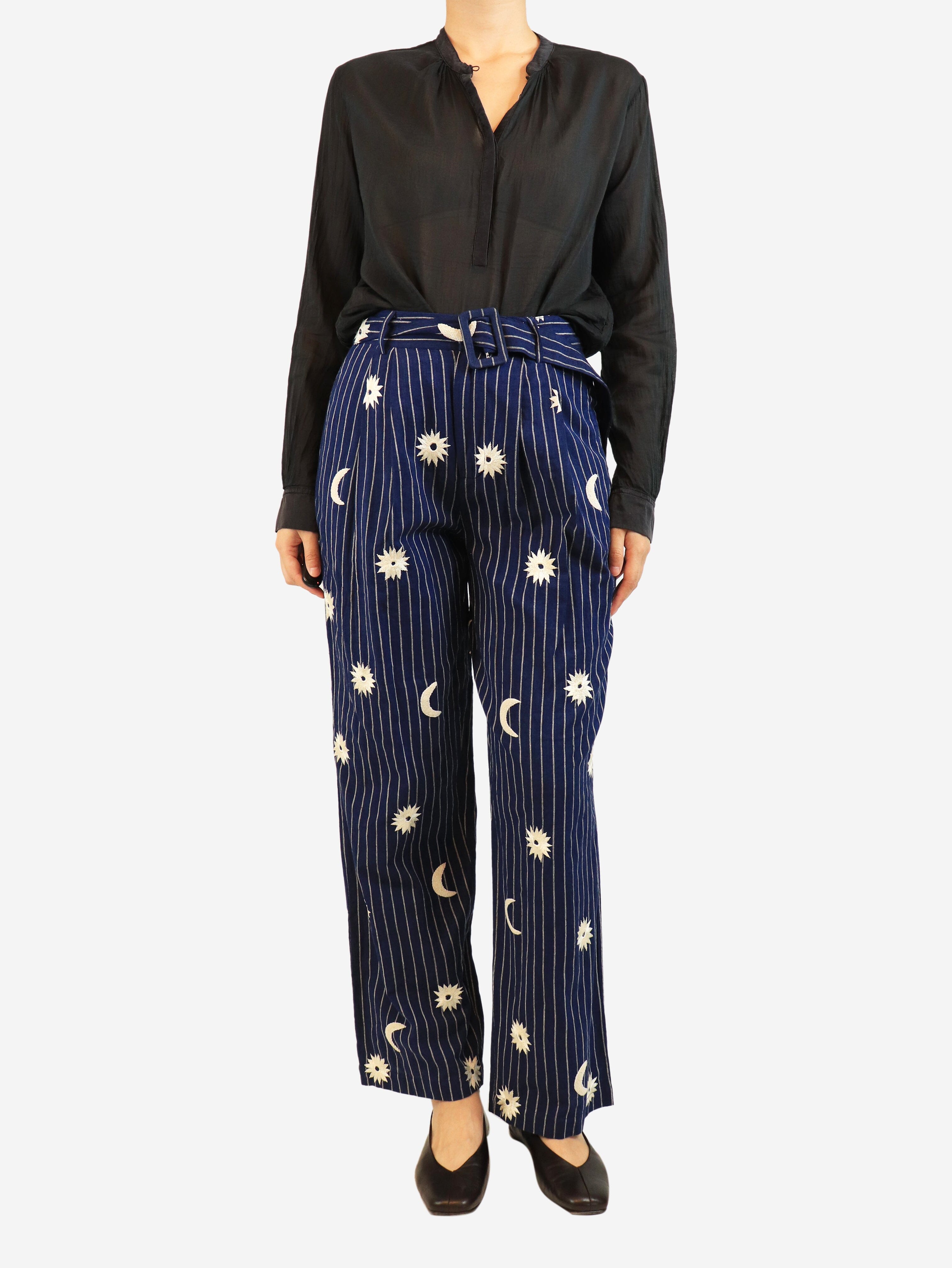 Blue and white celestial striped trousers - size S Trousers Alix of Bohemia 